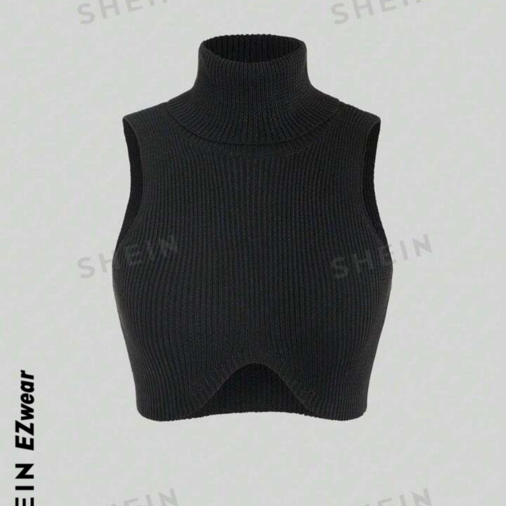 🖤Pick5/$25 SHEIN EZwear Stand Collar Ribbed Knit Cropped Top- Size M